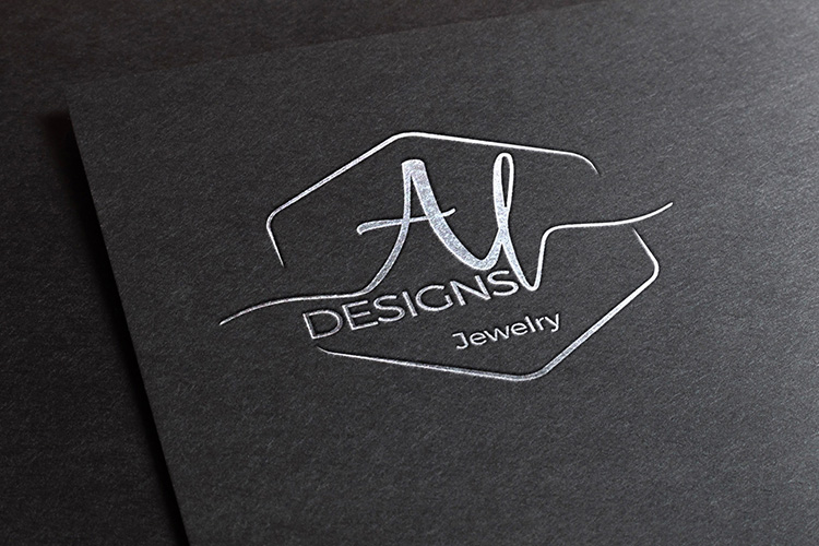 Realizzazione grafica Logo gioielleria Al Designs Jewelry argento su fondo nero